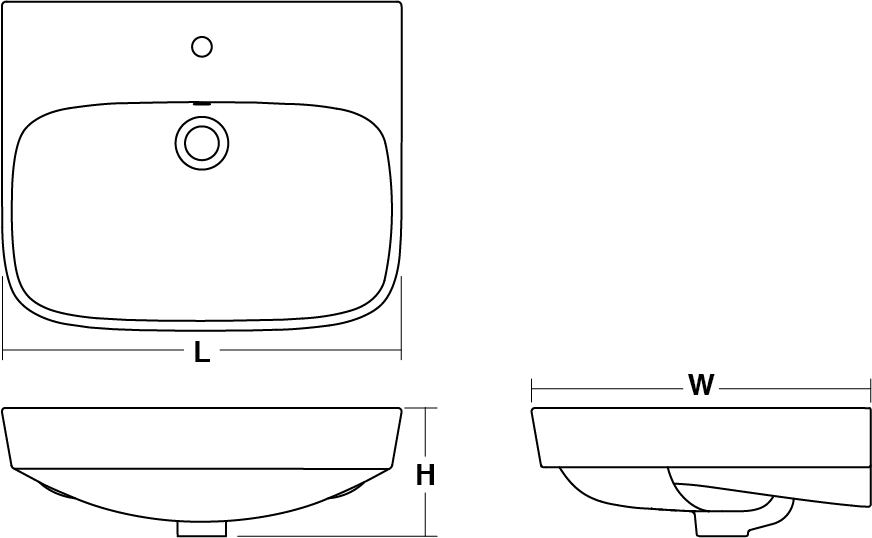 ModernLife™ Semi-recessed basin, 1 tap hole Line Drawing