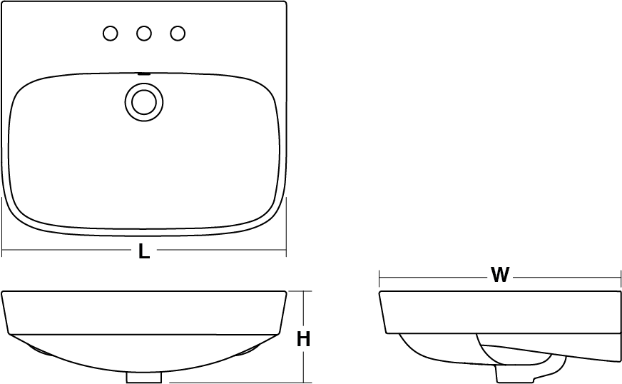 ModernLife™ Semi-recessed basin, 3 tap holes Line Drawing