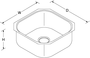 Icerock Under-mount rounded 394mm no tap hole Line Drawing