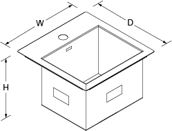 Vault Inset Under-mount 381mm 1 tap hole Line Drawing