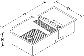 Strive Under-mount 902mm no tap hole Line Drawing