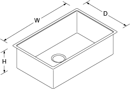 Strive Under-mount 737mm no tap hole Line Drawing