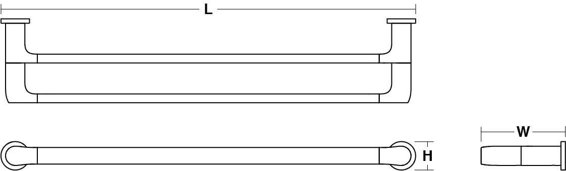 Avid Composed 610mm double towel rail Line Drawing