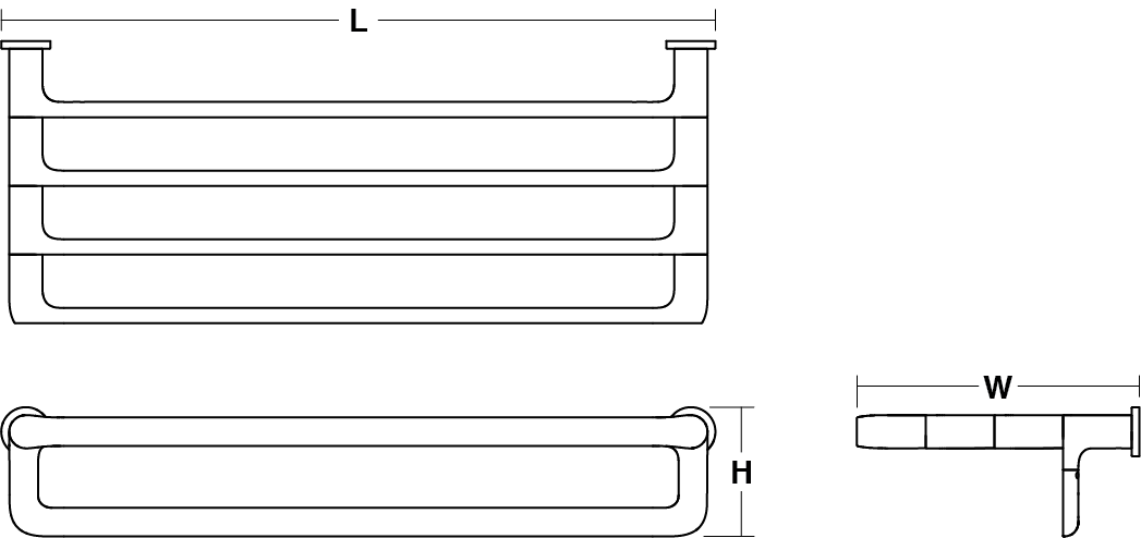 Avid Composed 610mm double towel shelf Line Drawing