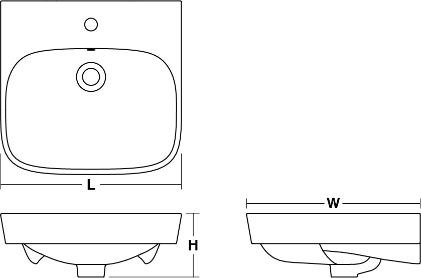 ModernLife™ vessel basin, 500mm Line Drawing