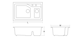 Indio 838mm Smart Divide 2 tap hole Line Drawing