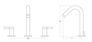 Stillness 2-handle 3-hole basin mixer with clicker waste Line Drawing