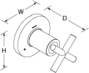 Purist 3-way transfer valve cross handle Line Drawing