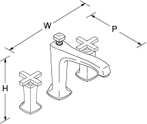 Margaux 3-hole deck-mount bath filler cross handle Line Drawing