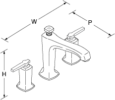 Margaux 3-hole deck-mount bath filler lever handle Line Drawing