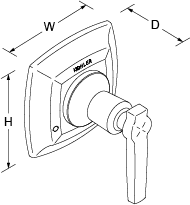Margaux 3-way transfer valve lever handle Line Drawing